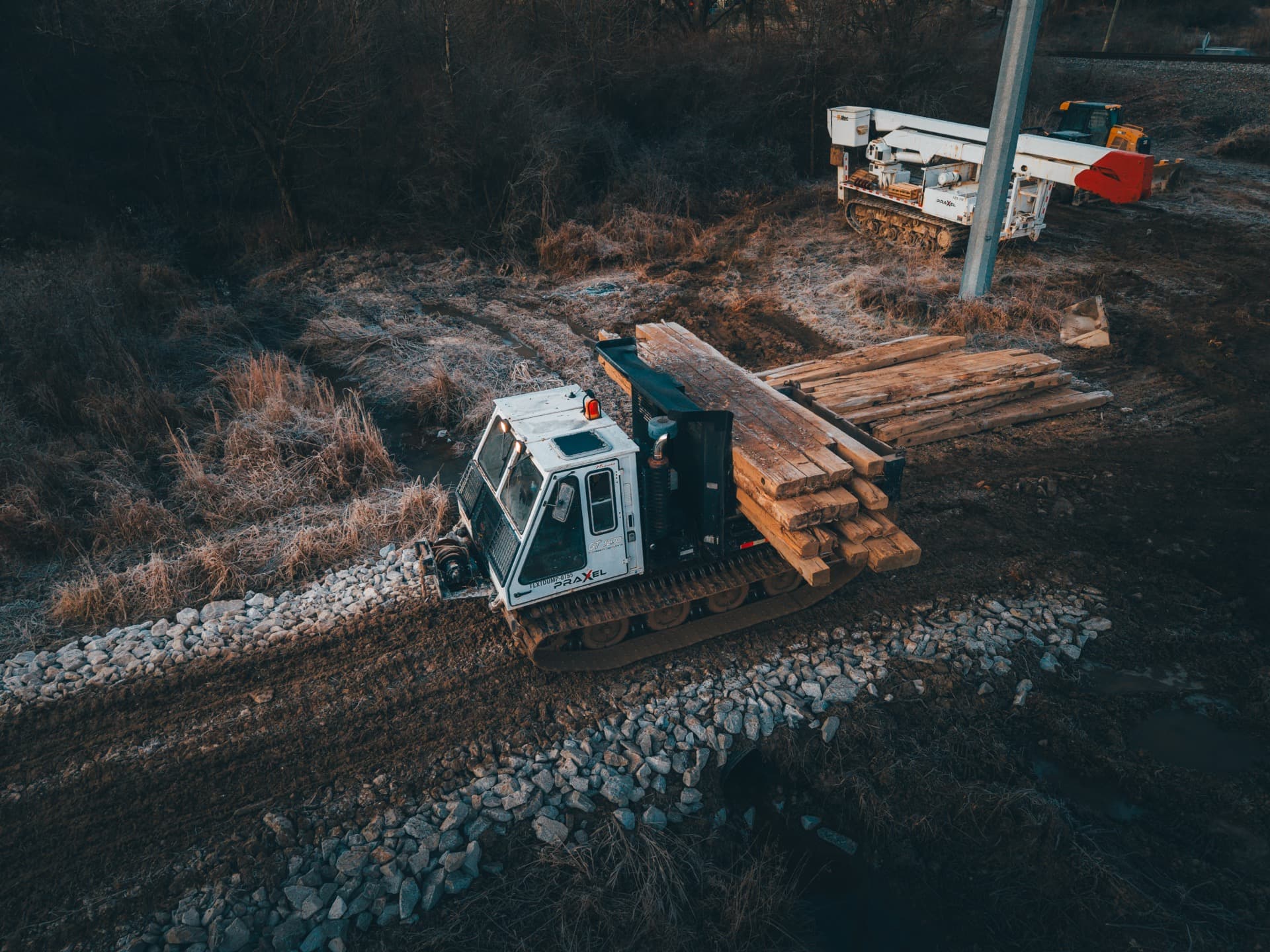 Heavy civil equipment at work on a utility construction site