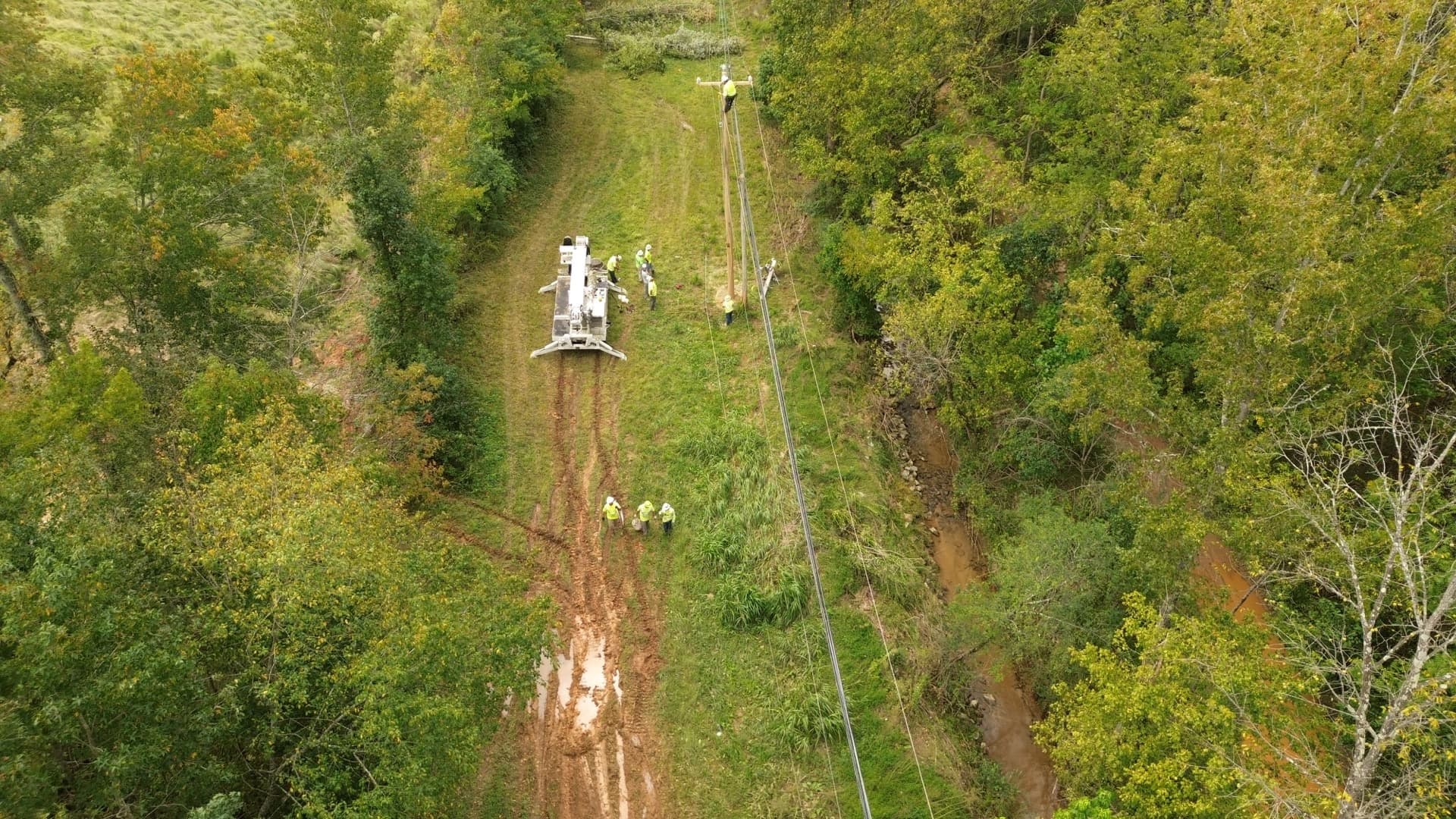 Drone aerial survey of storm-damaged area