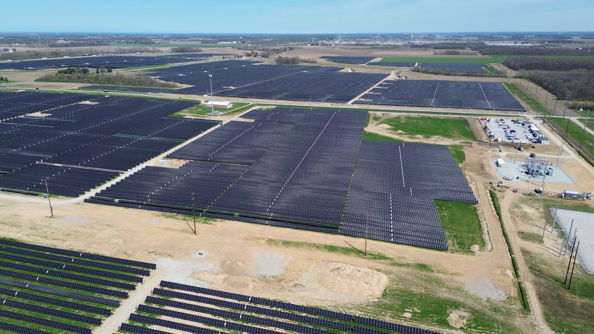 Aerial view of solar field installation