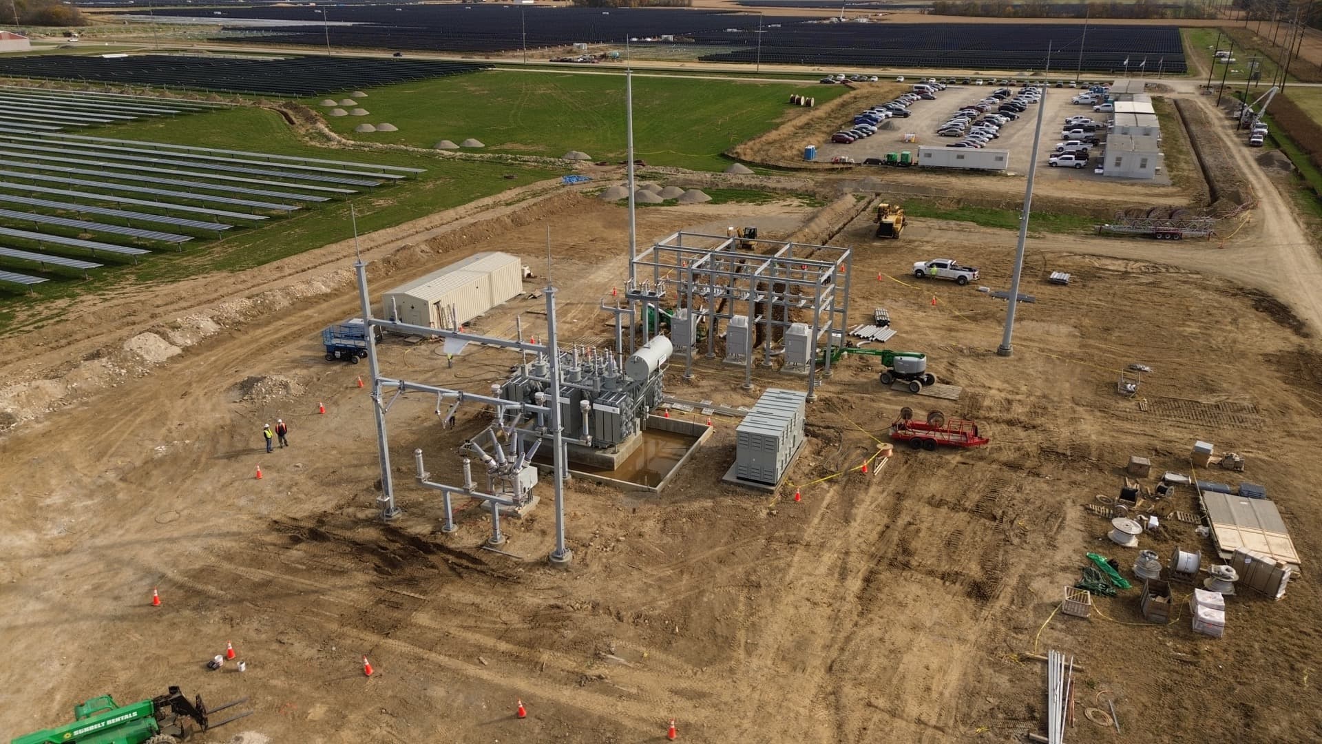 Aerial view of substation construction site